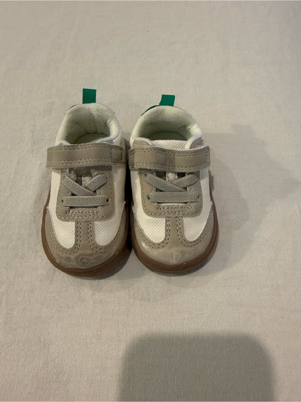 Kids Neutral White & Tan Velcro Sneakers